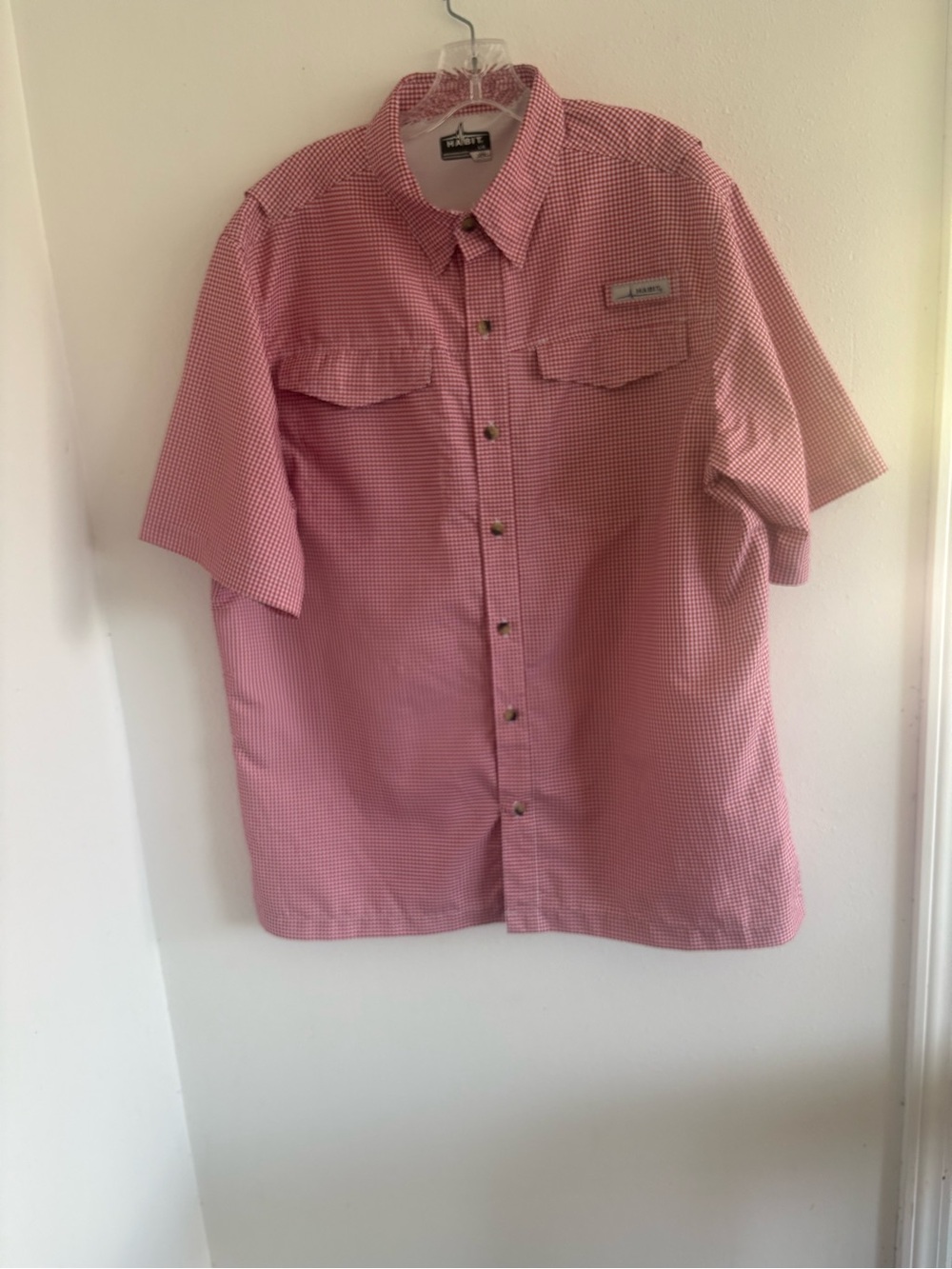 Habit Men's Red Gingham Short Sleeve Vented Fishing Shirt Size Large